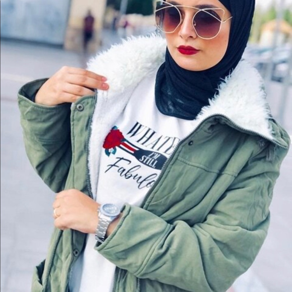 Army Green fur-lined Wide Collar Jacket